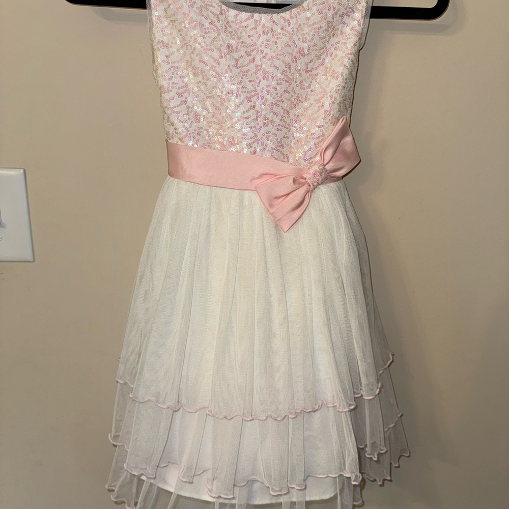 Charming Pink and White Sequin Kids Dress